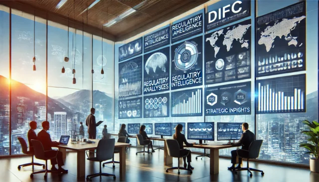 DIFC professionals analyzing regulatory intelligence dashboards