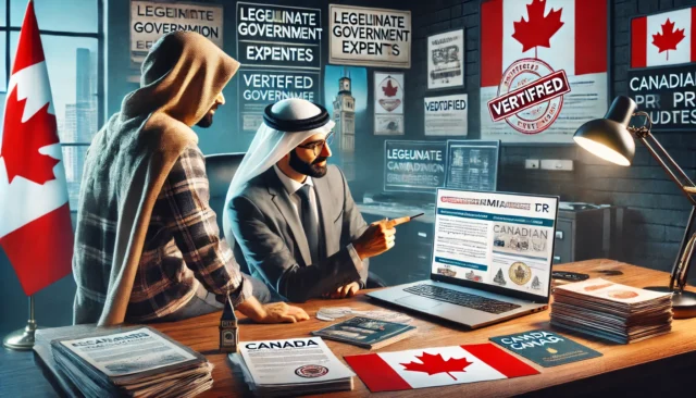 A UAE resident consults a verified immigration expert reviewing legitimate Canadian PR guidelines on a laptop.