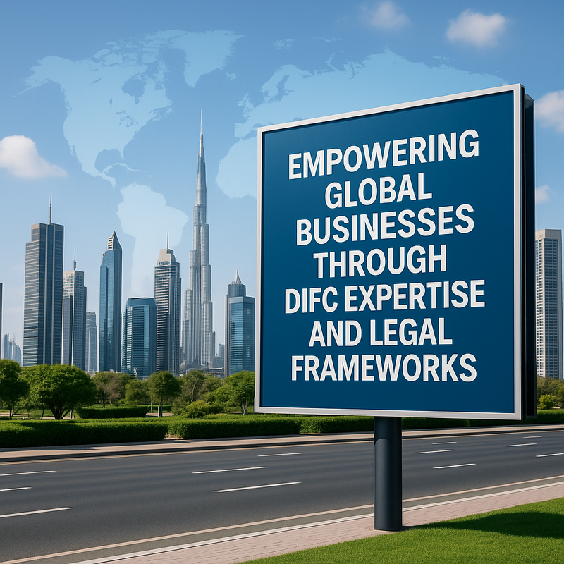 Aerial view of Dubai International Financial Centre business district, modern skyscrapers and DIFC Gate Building.