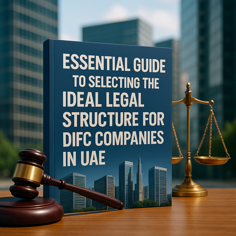 DIFC skyline viewed alongside legal structure decision chart for UAE companies