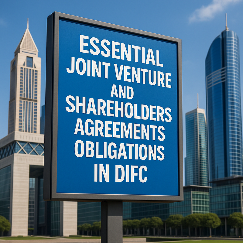 Business partners reviewing joint venture agreements in a DIFC boardroom