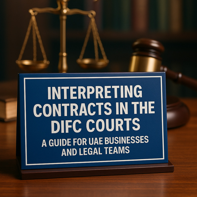 Courtroom with legal documents and business professionals in Dubai DIFC