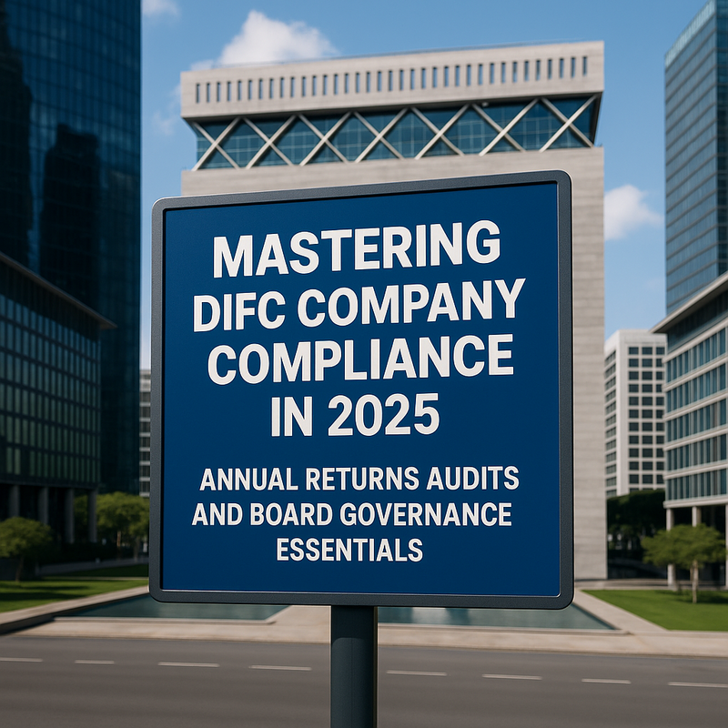 DIFC company professionals reviewing compliance calendar in modern UAE boardroom.