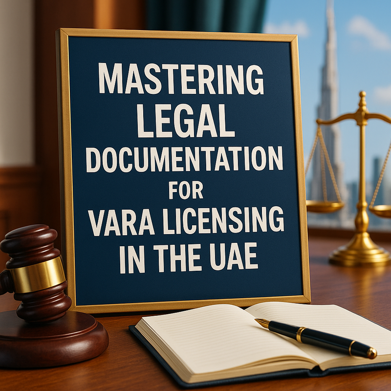 Legal consultant reviewing VARA licensing documents in a modern UAE office.