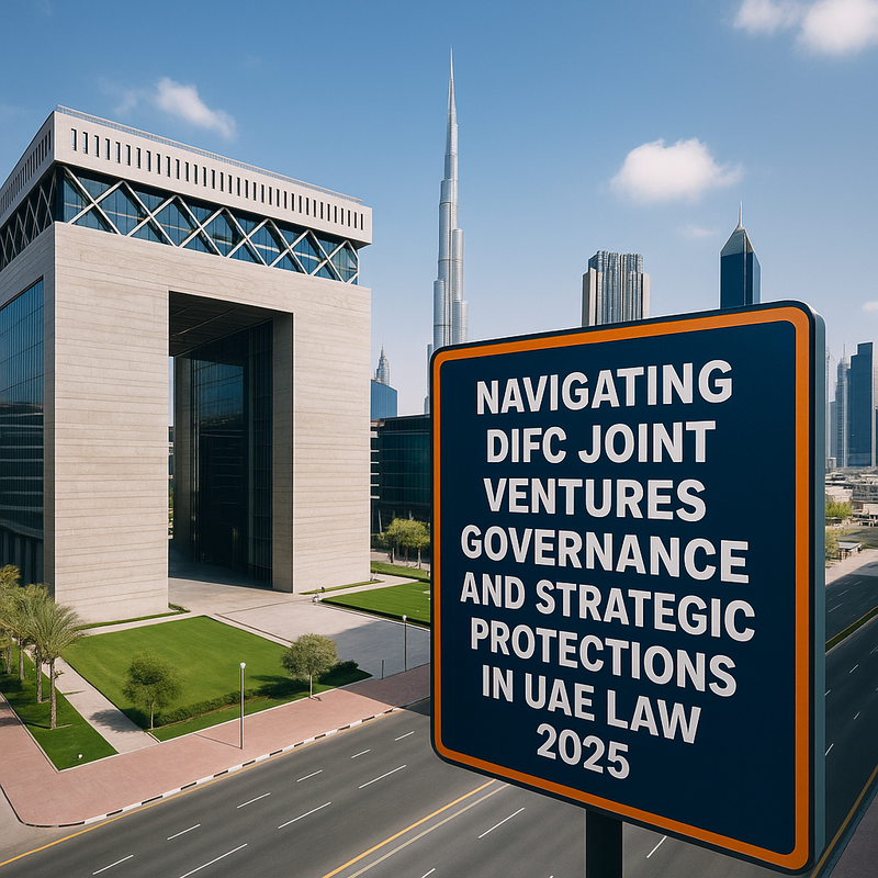 Diagram displaying DIFC joint venture governance, deadlock solutions, and funding protections