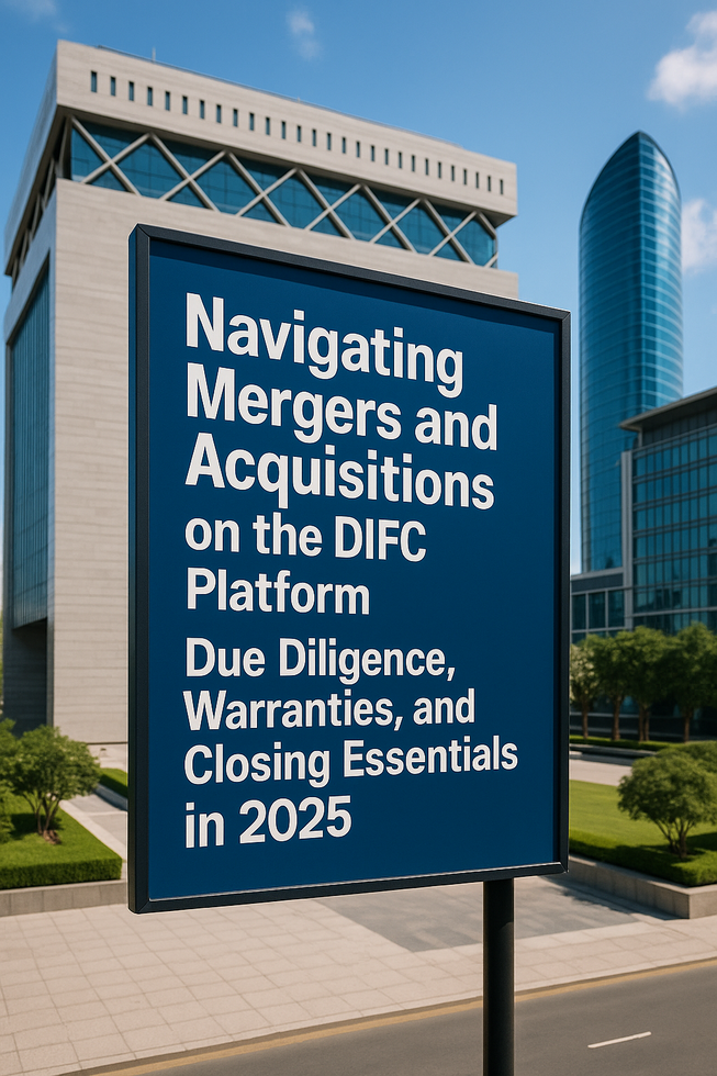 Business professionals reviewing legal documents for a DIFC M&A transaction in Dubai.