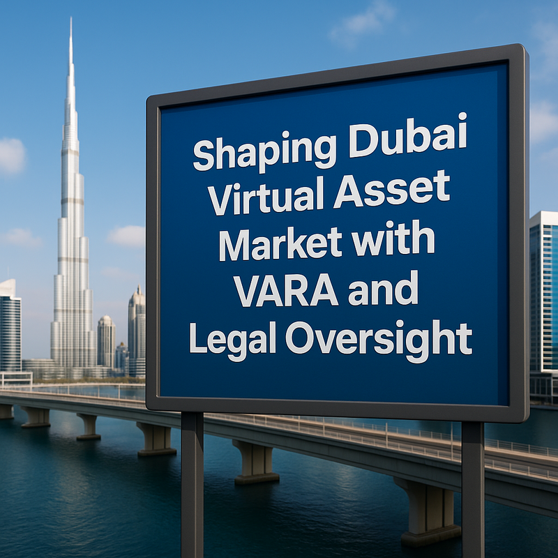 Dubai skyline with digital assets and legal documents overlays illustrating regulatory oversight
