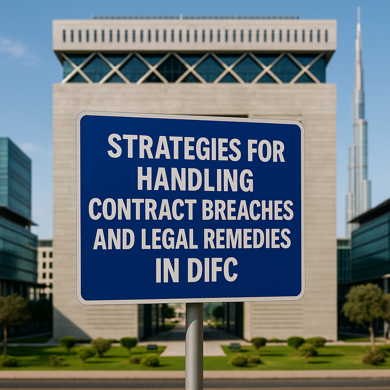 Legal professional at DIFC discussing contract breach management and compliance strategies.