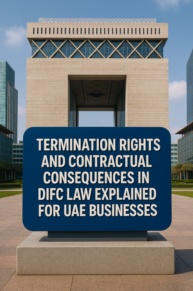 Legal consultant analyzing DIFC contract law termination rights and consequences