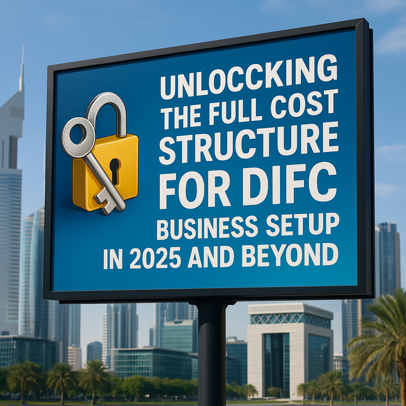 Professional financial advisor reviewing DIFC business setup cost documents in modern UAE office.