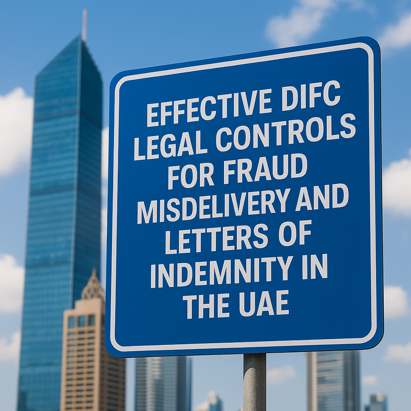 Lawyer reviews shipping documents to ensure compliance with UAE and DIFC legal controls.