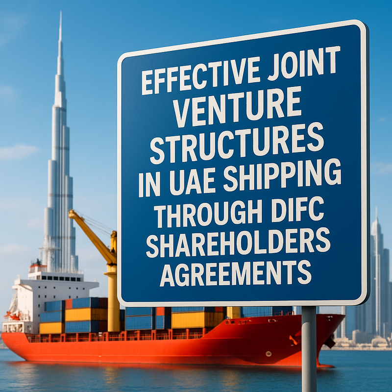 Shipping container vessel near Dubai with DIFC skyline in background