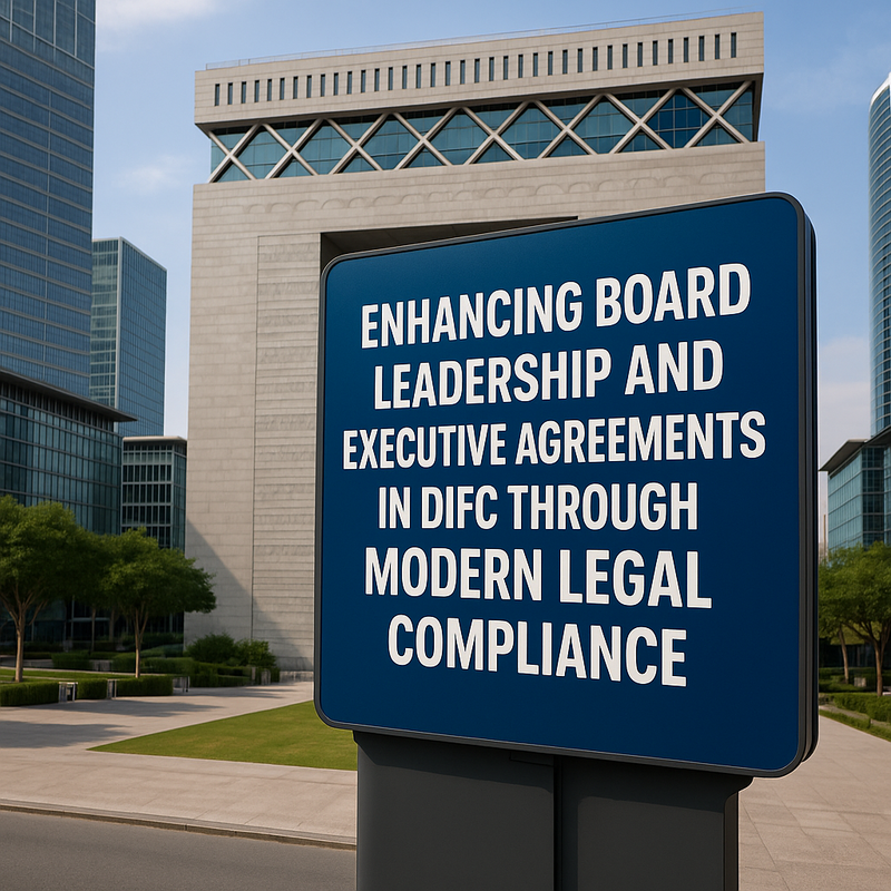 Business professionals discussing legal compliance at a DIFC boardroom table