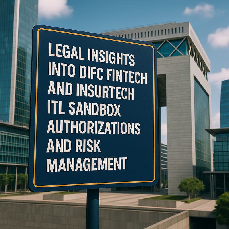DIFC skyline with digital FinTech and InsurTech icons for UAE law article
