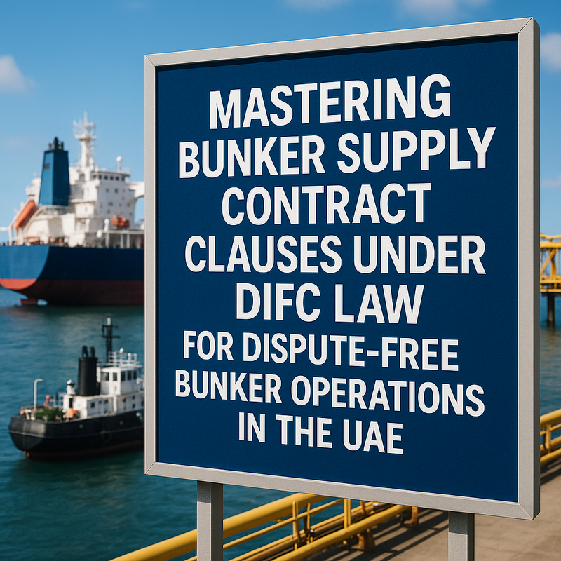 Legal consultant reviewing bunker supply contract clauses with UAE DIFC Law documents