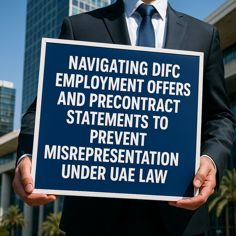 DIFC skyline with legal documents representing employment offer compliance in UAE