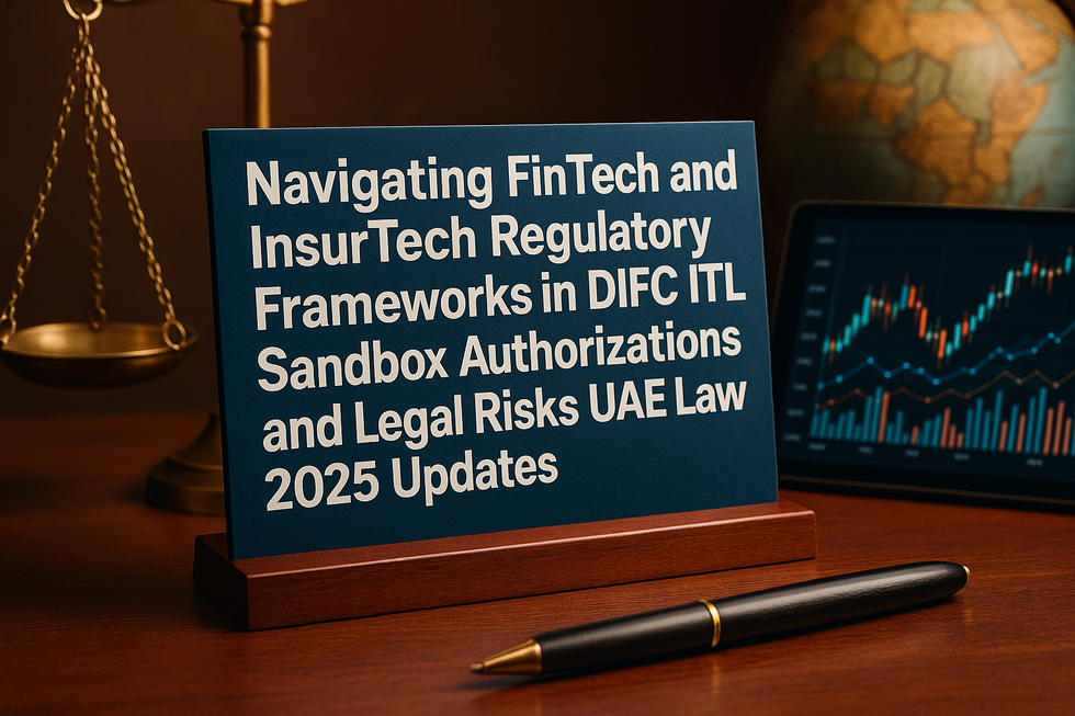 Aerial view of DIFC with digital icons representing FinTech and InsurTech regulation compliance