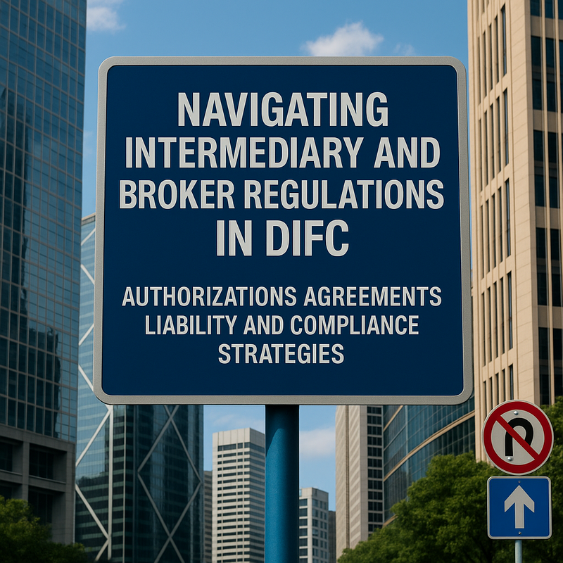 Professional meeting in DIFC with legal documents and brokers reviewing compliance charts.