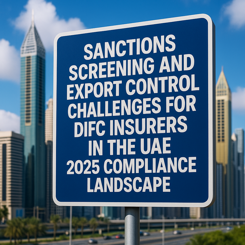 DIFC insurer compliance workflow illustrating sanctions screening and export control steps