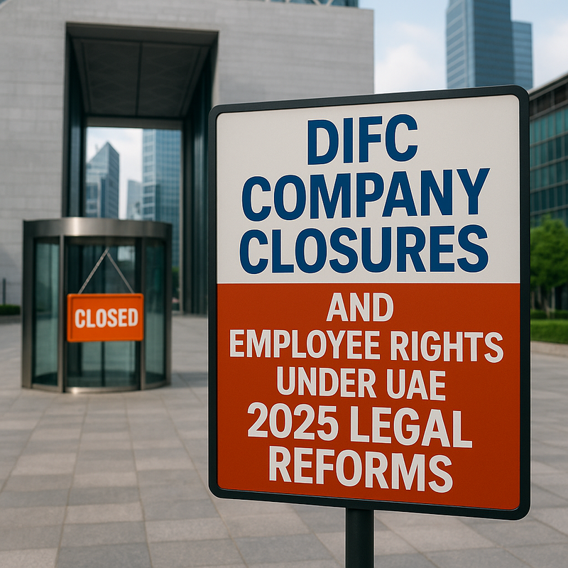 Illustration of DIFC company closure process and employee entitlement compliance steps in UAE