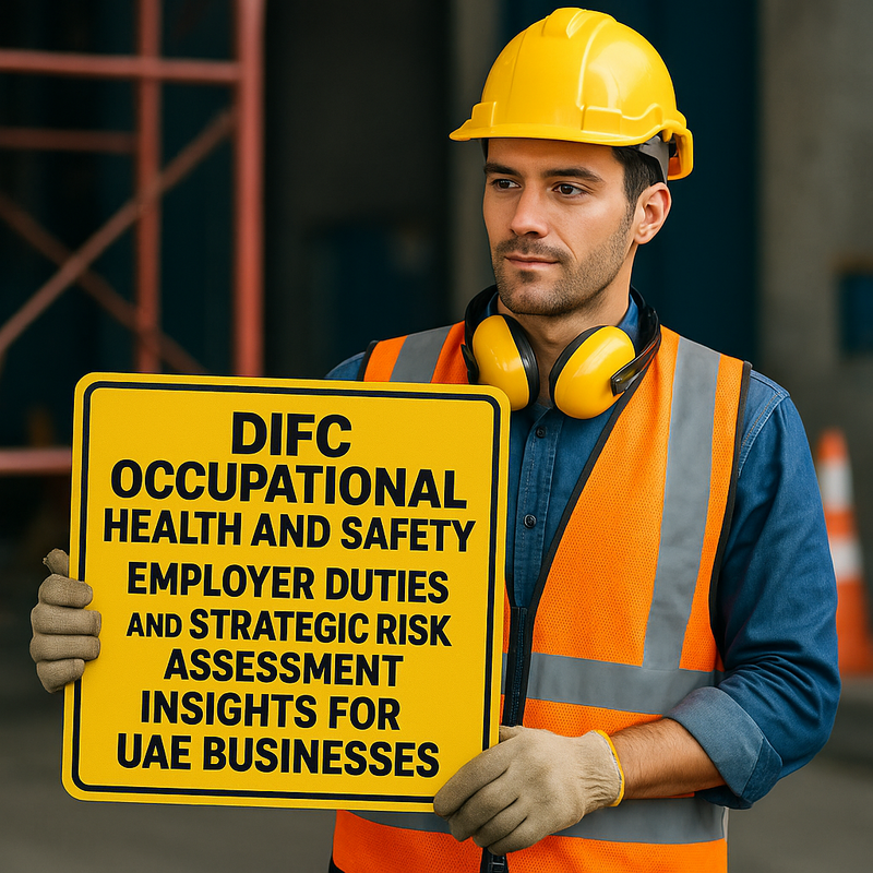 Graphic showing DIFC employers conducting workplace health and safety risk assessments.