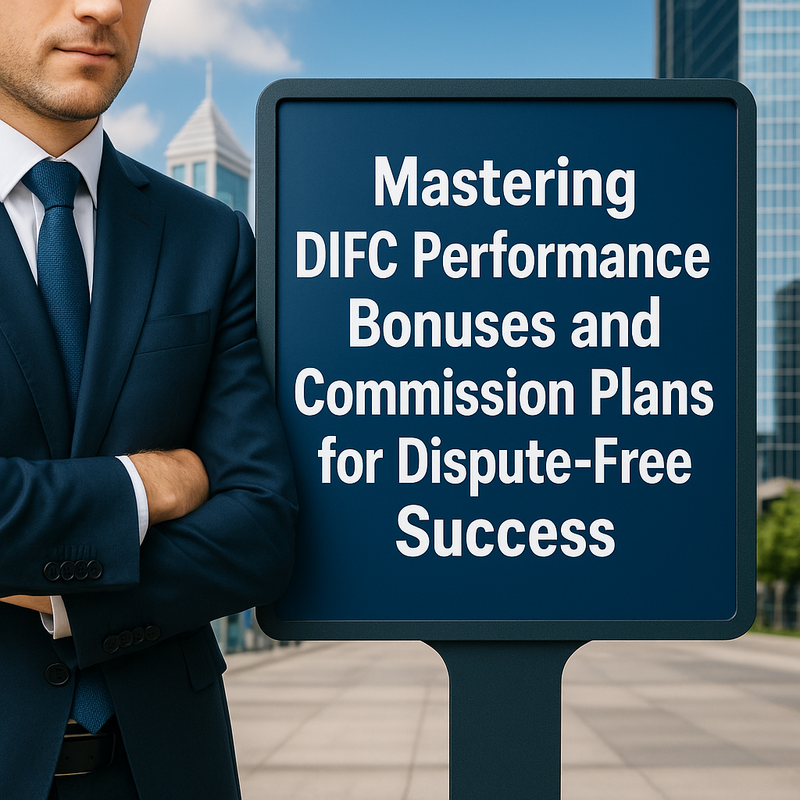 Modern legal consultant reviewing DIFC bonus and commission policy document