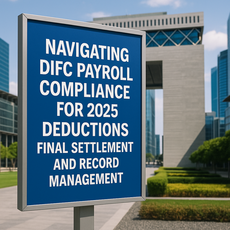 Infographic showing DIFC payroll compliance steps for deductions, final pay, and recordkeeping