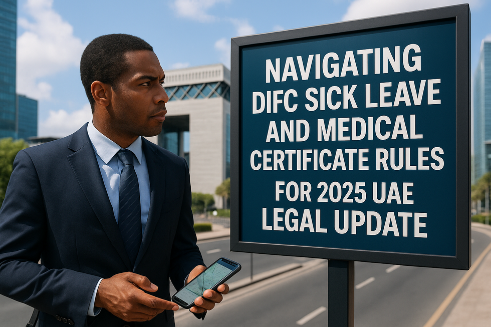 HR reviewing employee medical certificates for sick leave compliance in a DIFC office