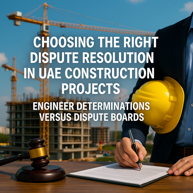 A dispute board and engineer reviewing construction documents for a UAE project