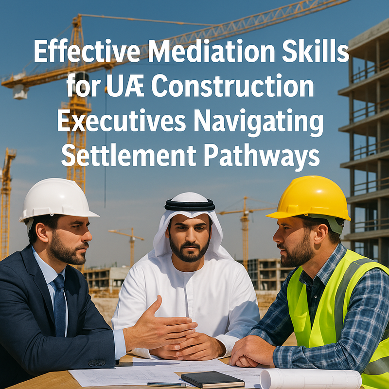 UAE construction executives in mediation, negotiating dispute resolution with legal documents