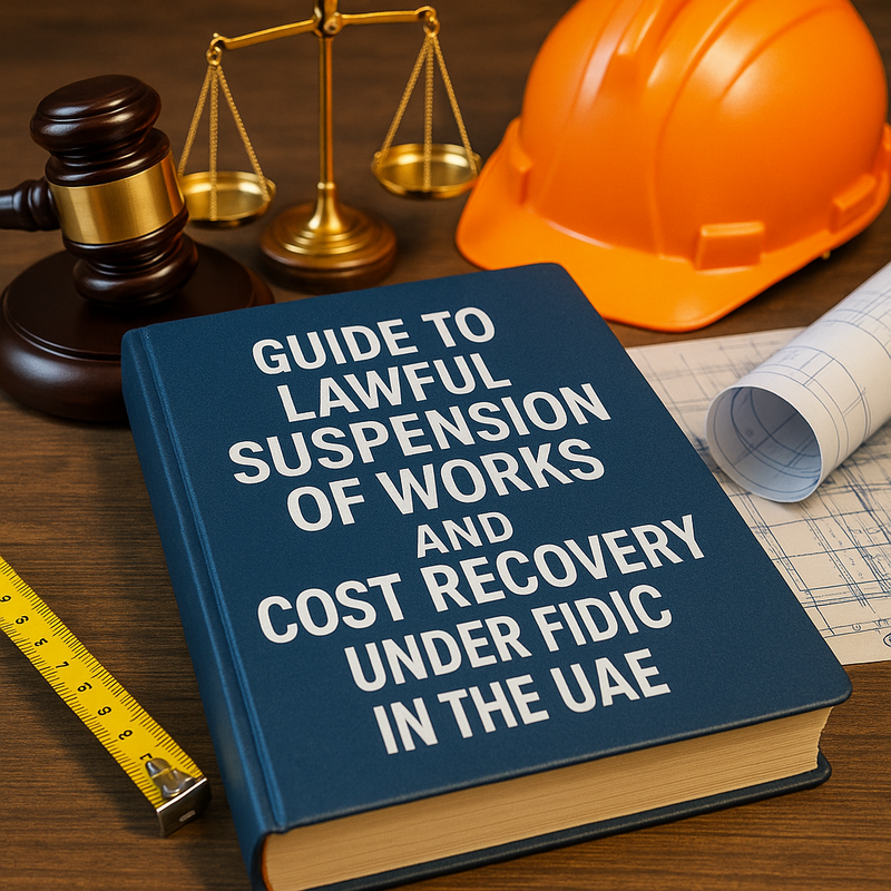 Diagram showing legal process for suspension of works and cost recovery under FIDIC in the UAE