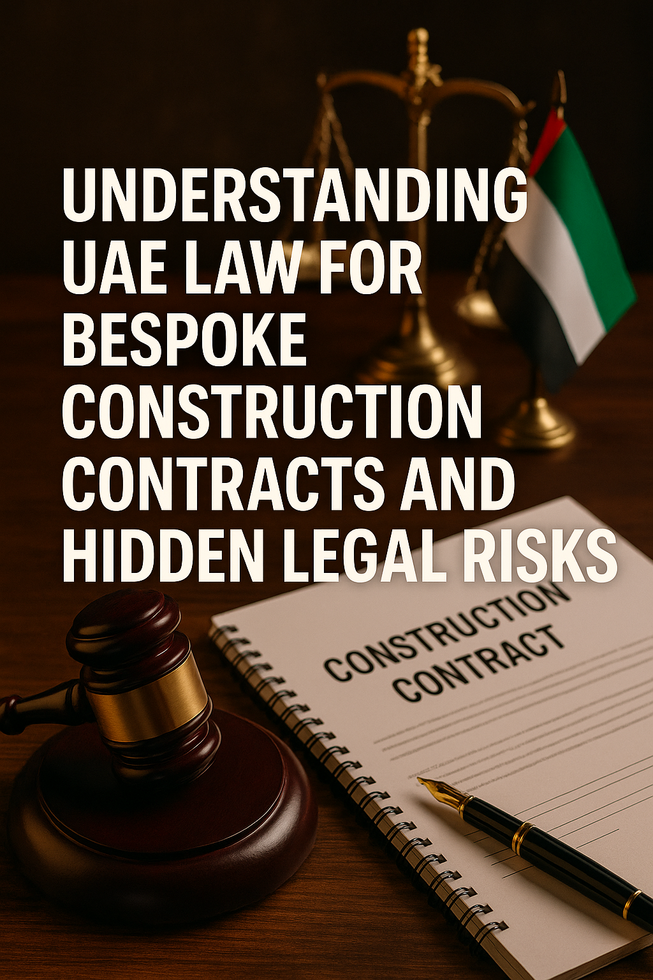 Legal consultant reviewing a bespoke UAE construction contract with highlighted risk areas.