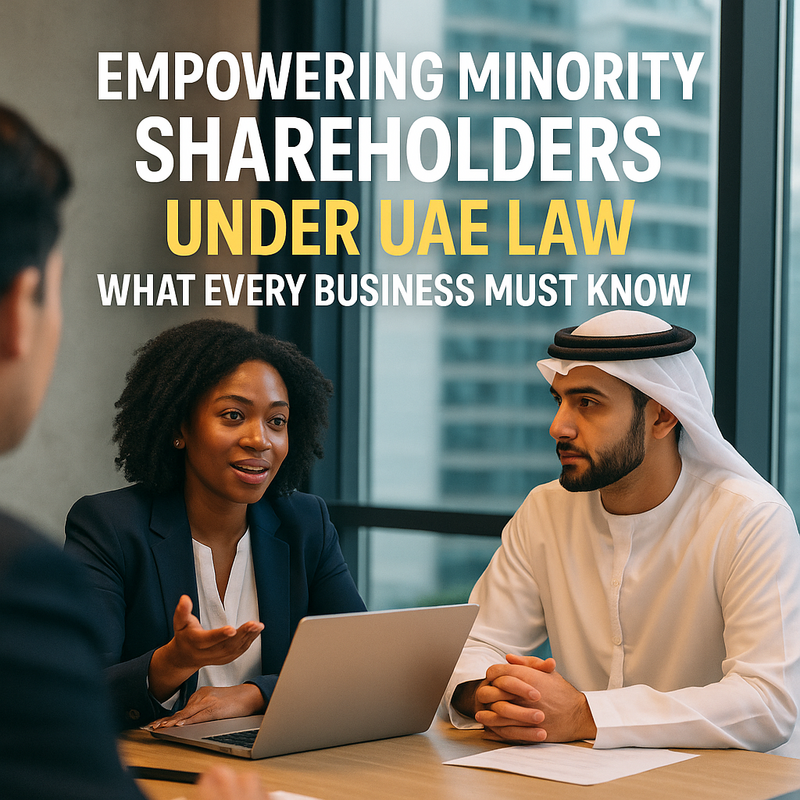 Illustration of UAE company shareholders attending a boardroom meeting, minority voices represented