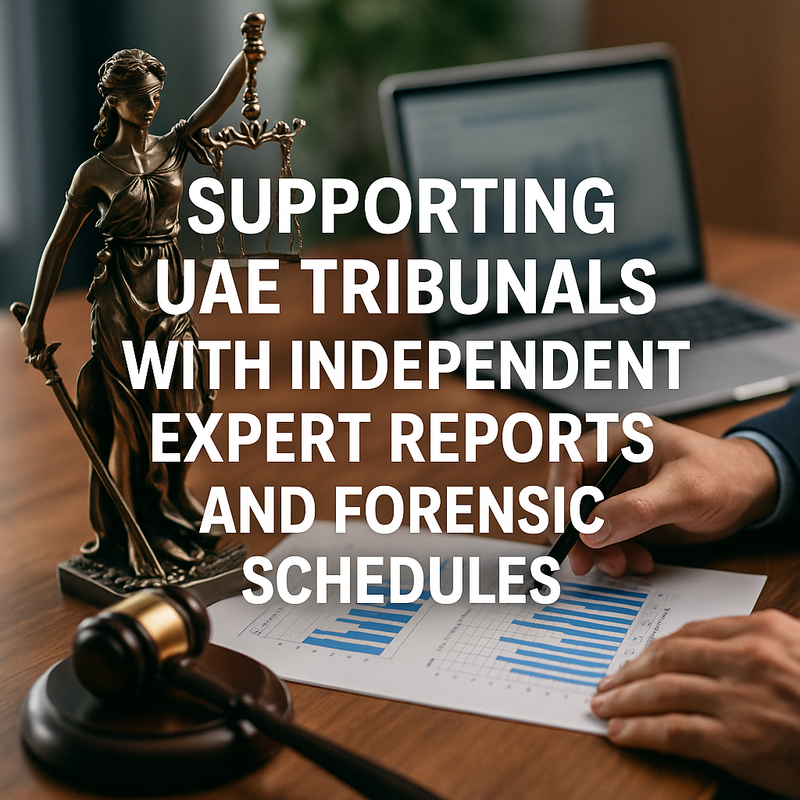 A UAE tribunal reviewing independent expert reports and forensic schedules in a legal dispute