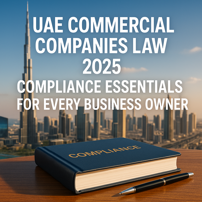 Business professionals reviewing UAE Commercial Companies Law updates in a modern office.