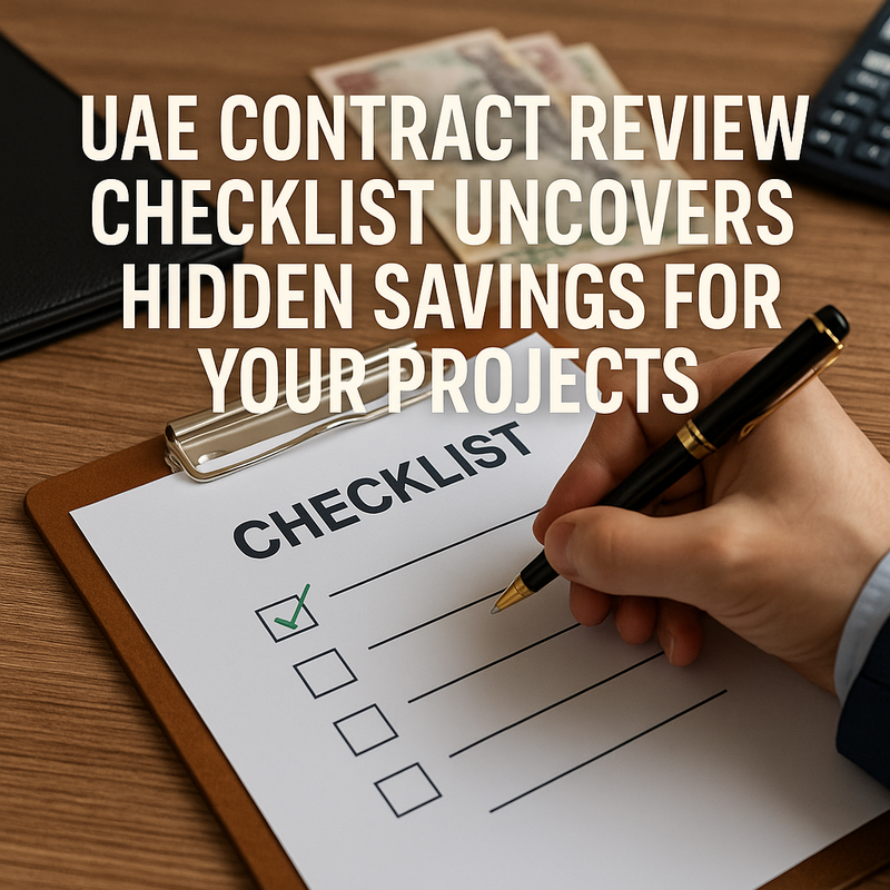 Lawyer reviews a project contract checklist in a modern UAE office setting