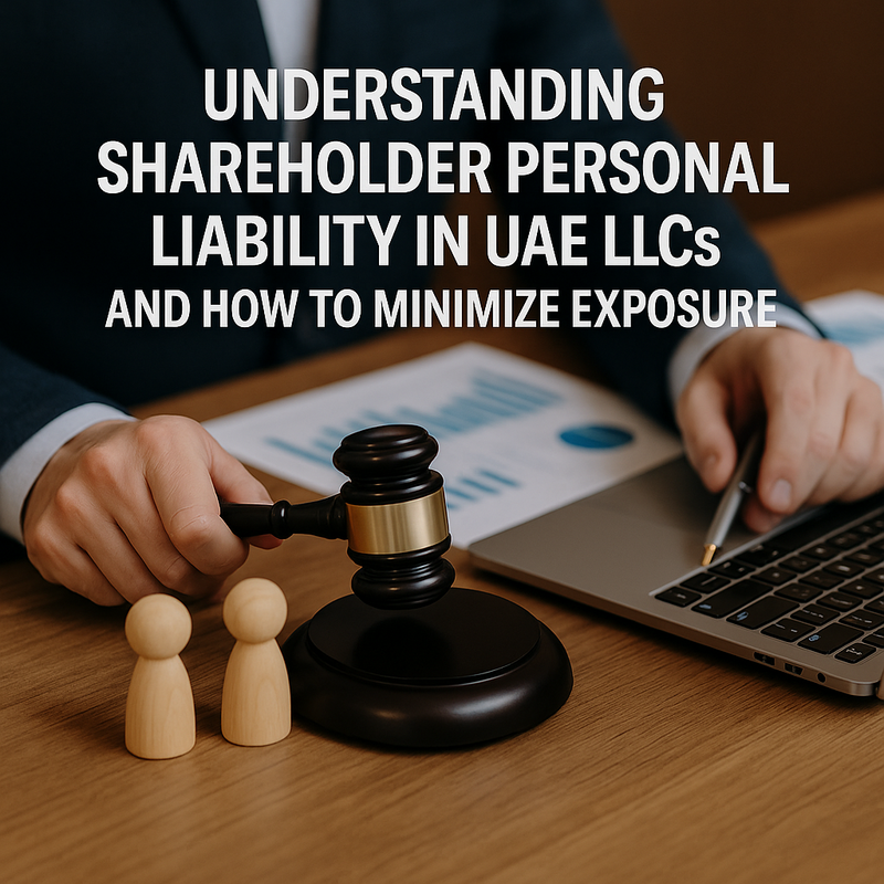 Diagram showing UAE LLC shareholder liability scenarios and risk controls