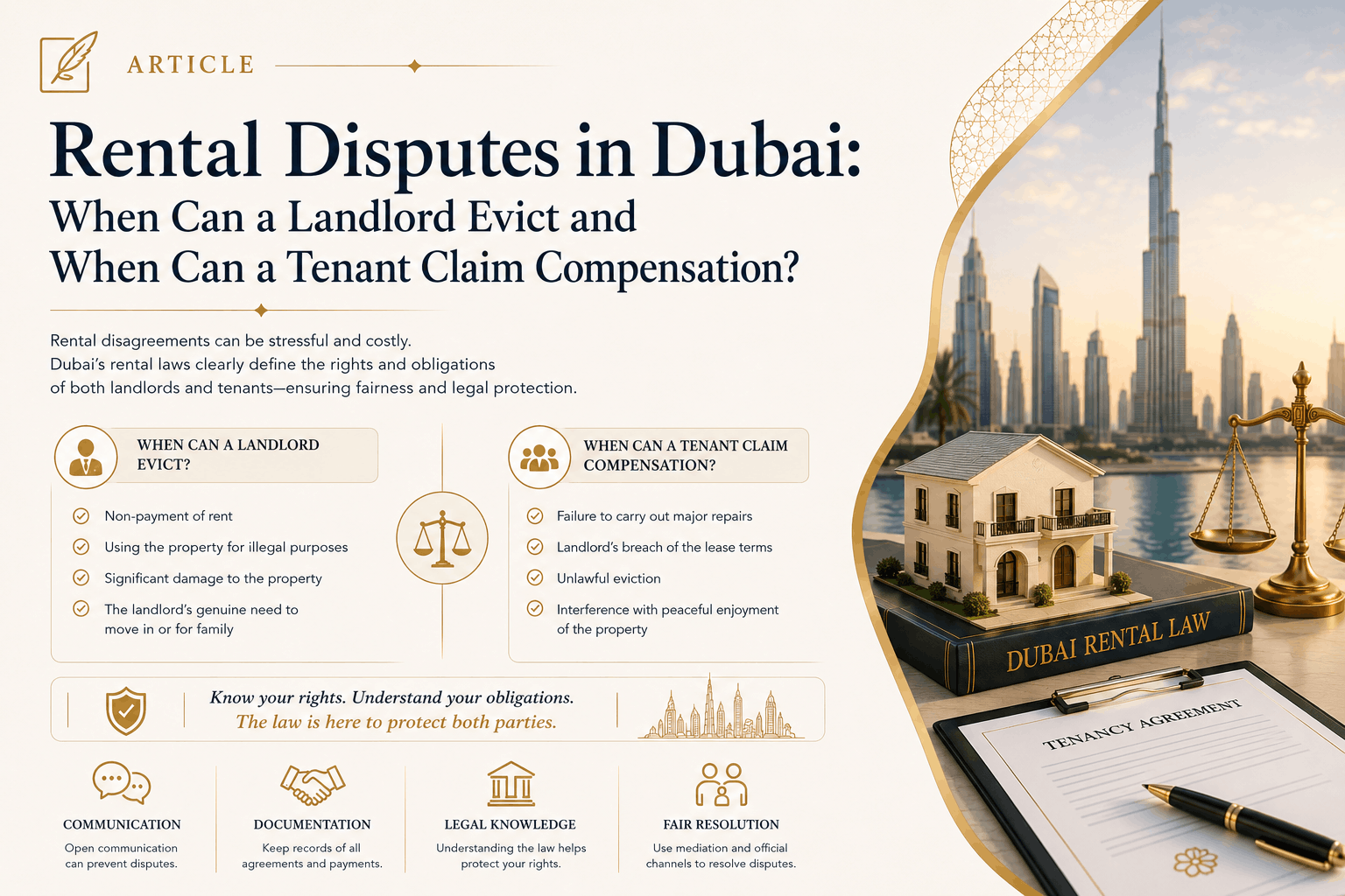 Rental disputes in Dubai involving landlord eviction rights and tenant compensation claims