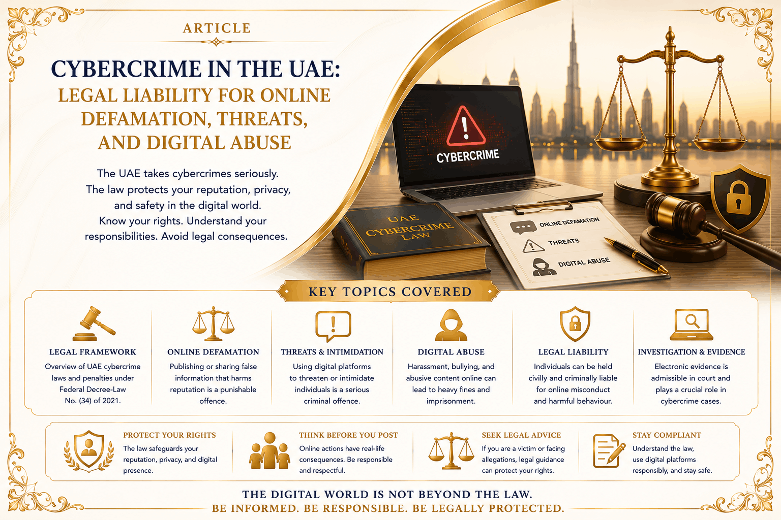 Cybercrime in the UAE involving online defamation, threats, privacy breaches, digital evidence, and police complaints