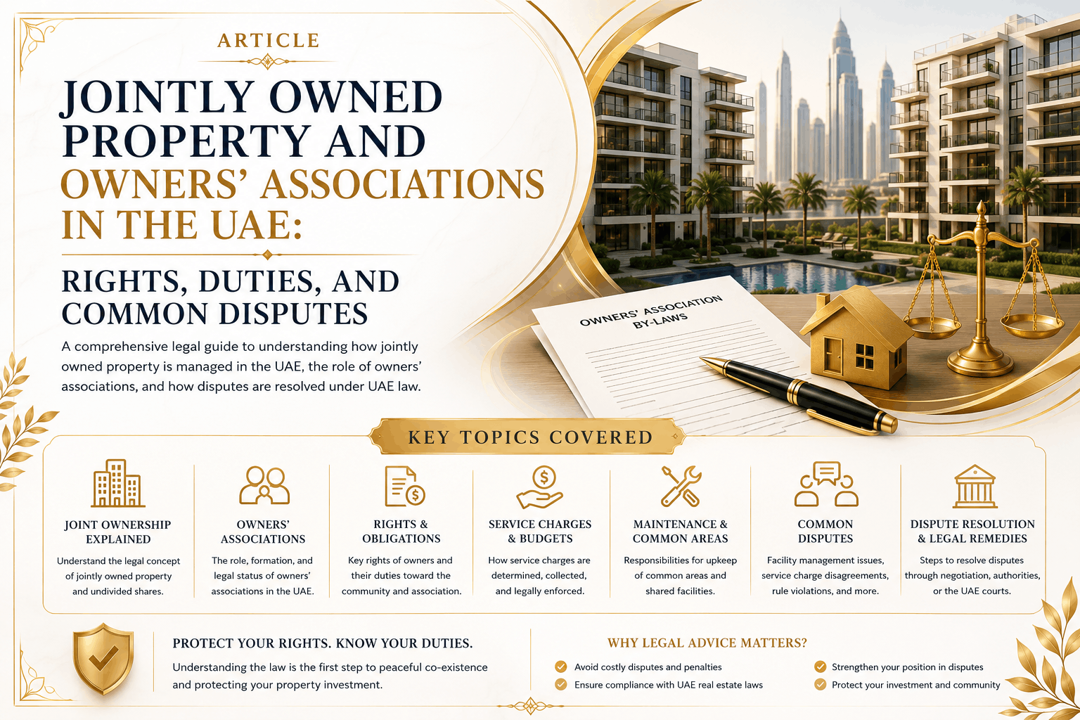 Jointly owned property in the UAE involving owners’ rights, service charges, management duties, and common-area disputes