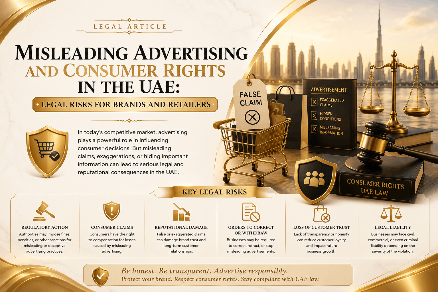Misleading advertising in the UAE involving consumer rights, product descriptions, promotions, online listings, warranties, refund policies, influencer campaigns, and legal risks